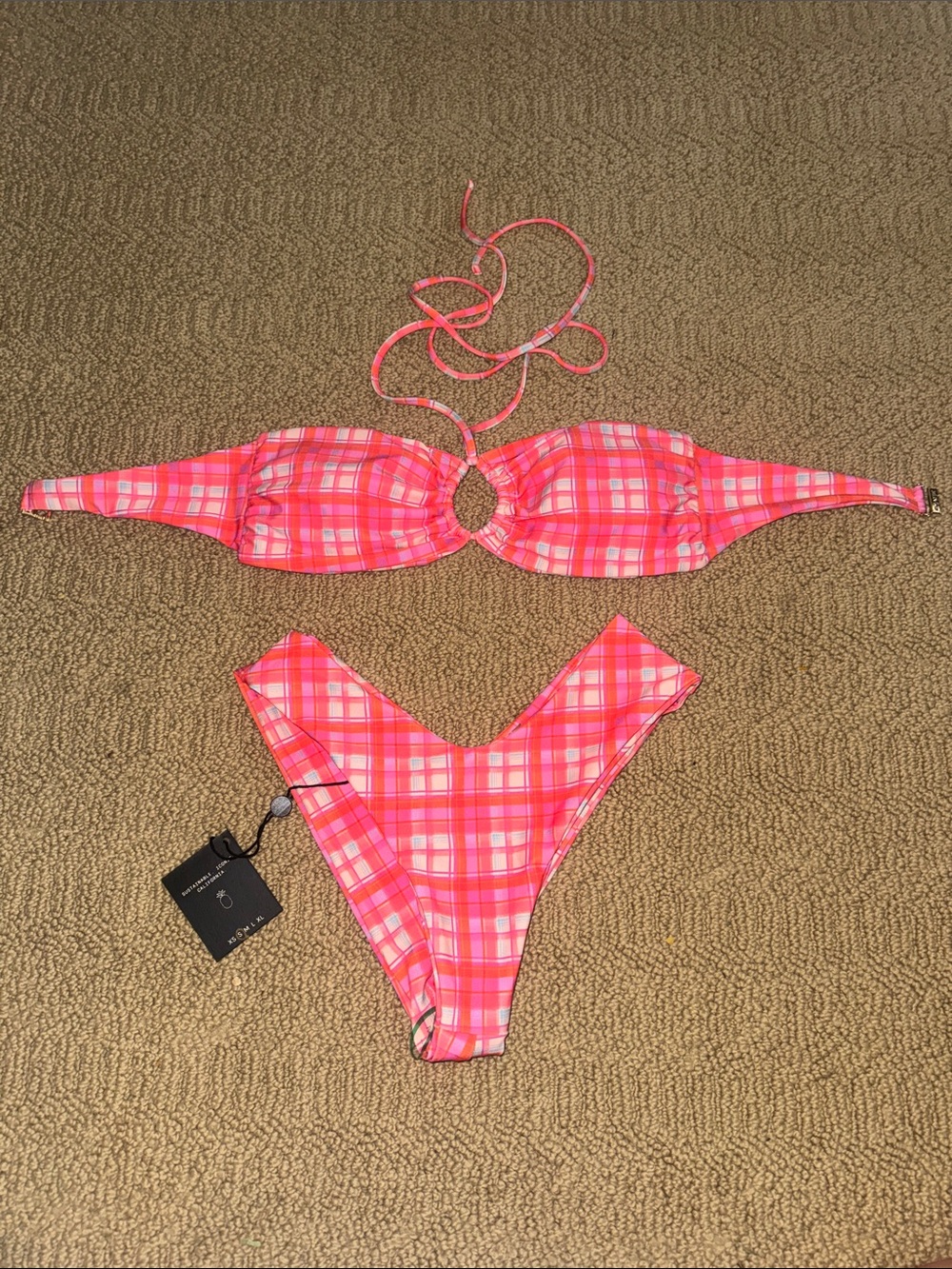 Skatie Pink Plaid Bikini Set